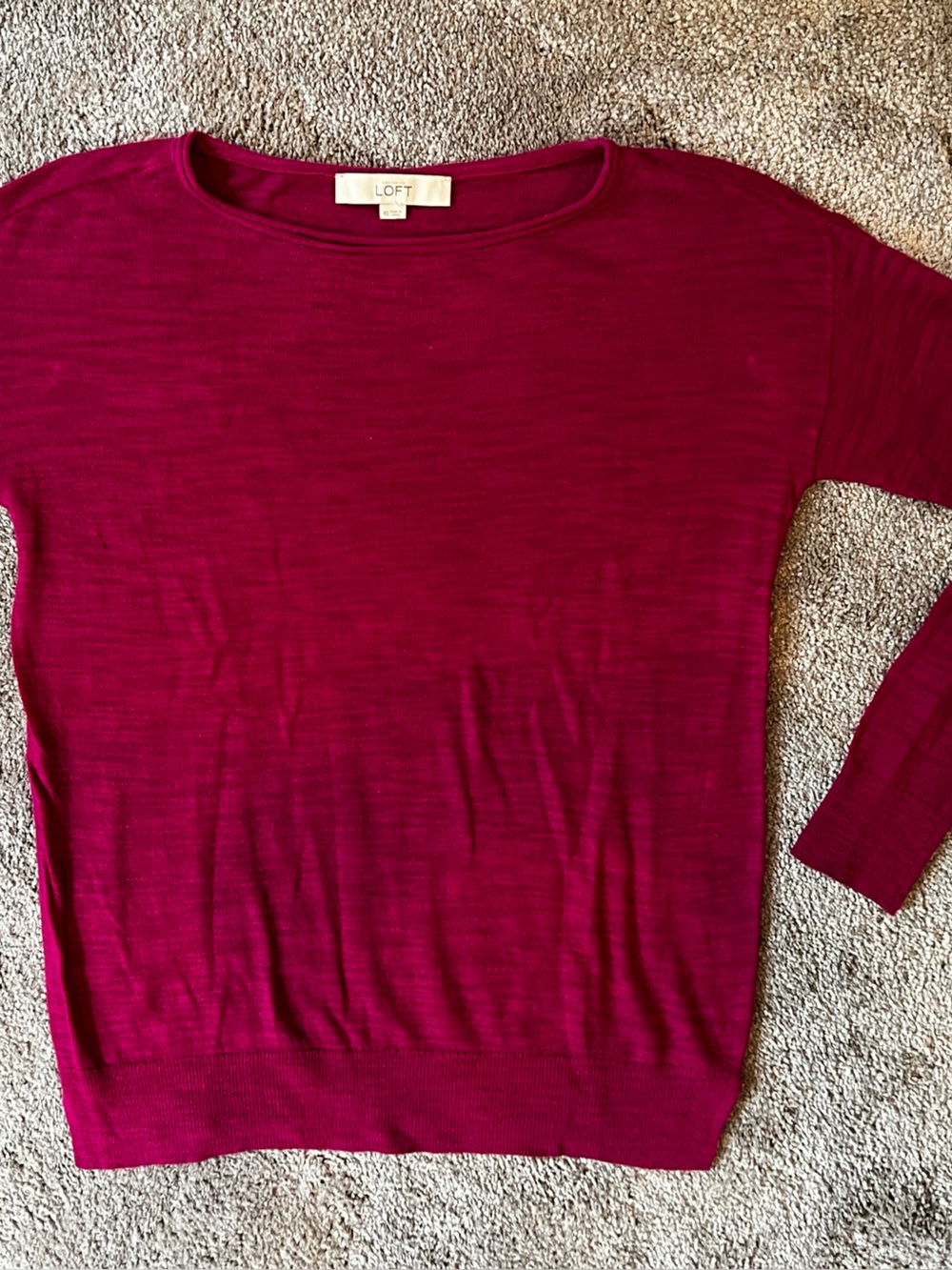 LOFT Long Sleeve Crewneck Sweater - Bright Fuchsia - Size XS